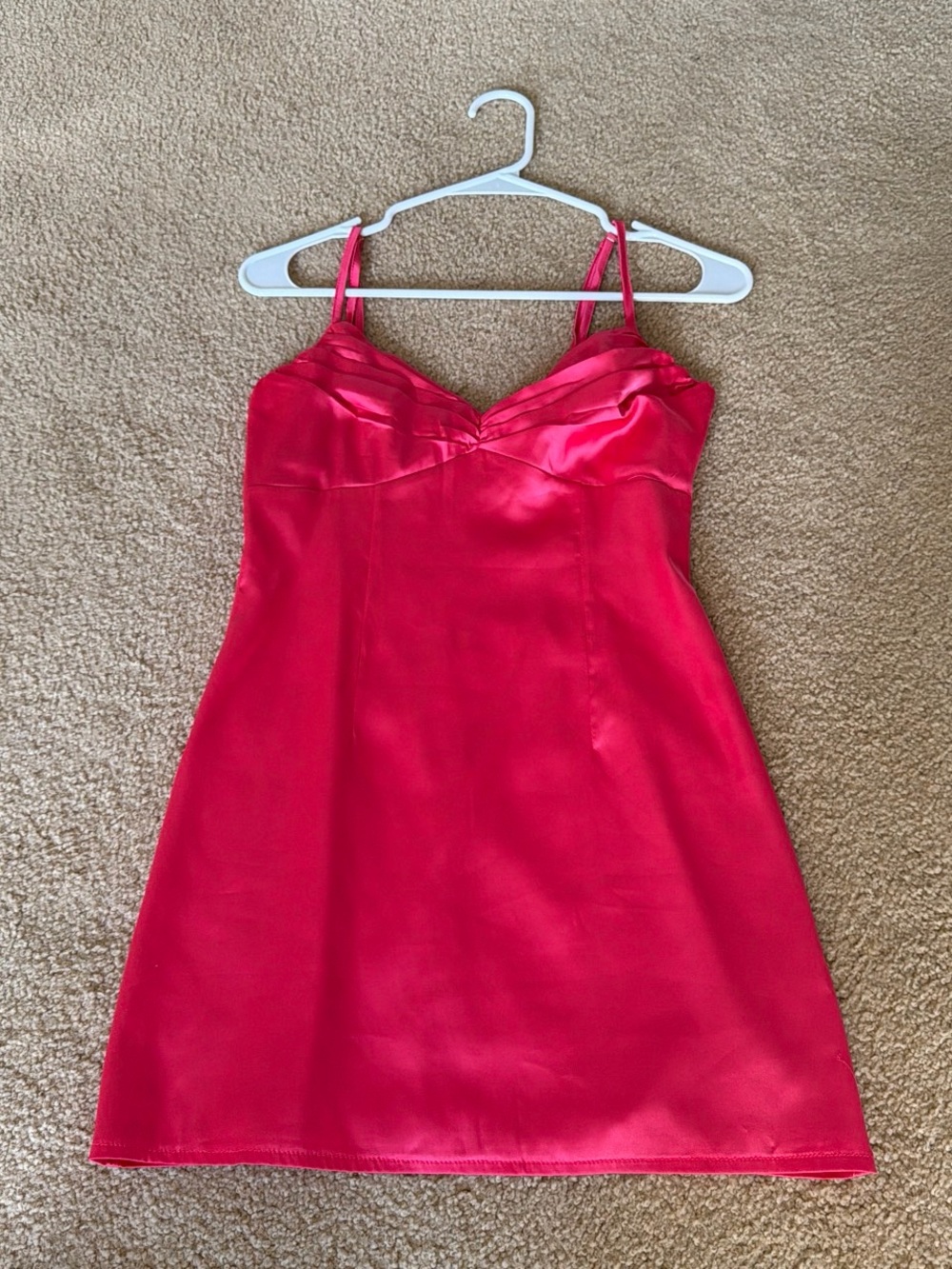 Beginning Boutique Hot Pink Satin Spaghetti Strap Dress